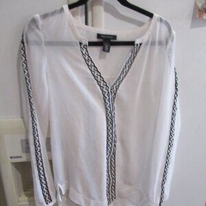 WHBM White House black Market White Long Sleeve Sheer Blouse 6